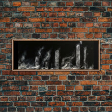 Cargar imagen en el visor de la galería, City Buildings On Fire Canvas Print, City Art, Dark Urban Art, Large Urban Art Print, Wall Decor, Panoramic, Wall Art, Canvas Print
