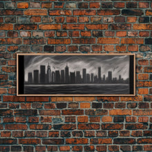Cargar imagen en el visor de la galería, Cityscape Pencil Sketch Canvas Print, Buildings, Skyline, Urban Art, Large Urban Art Print, Wall Decor, Panoramic, Wall Art, Canvas Print