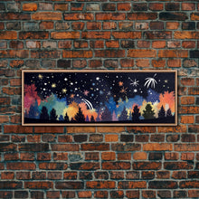 Carregar imagem no visualizador da galeria, Abstract Forest Art, Dark Forest Art, Autumn Canvas Print, Starry Night Sky, Framed Canvas Print, Panoramic, Wall Art, Canvas Print