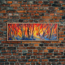 Carregar imagem no visualizador da galeria, Flames In The Woods Canvas Art Print, Forest Fire, Red Flame, Wall Decor, Framed Large Canvas Print, Panoramic, Wall Art, Canvas Print