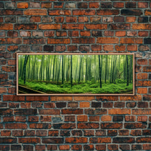 Load image into Gallery viewer, Beautiful Photographic Panoramic of Arashiyama Bamboo Grove Kyoto Japan, Framed Canvas Print, Landscape Photography, Landmark Art