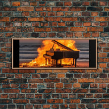 Carregar imagem no visualizador da galeria, Burning Piano On The Beach, Surreal Art, Framed Canvas Print, Panoramic Wall Art