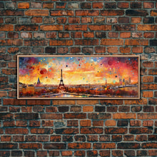 Load image into Gallery viewer, Eiffel Tower Abstract Paris France Panoramic Framed Canvas Print, Van Gogh Inspired Original Painting, Colorful Wall Art