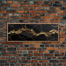 Load image into Gallery viewer, Black and Gold Marble Canvas Wall Art, Abstract Canvas Art, Panoramic Art, Large Wall Art, Marble Wall Decor, Large Canvas Art, Modern Art
