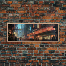 Carregar imagem no visualizador da galeria, Futuristic Cyberpunk City, Framed Canvas Print, Dystopian Art, Metropolis Painting, Unique Office Decor