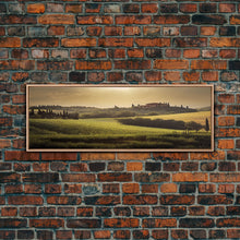 Load image into Gallery viewer, Italian Countryside at Sunset, Extra Large Wall Art, Framed Panoramic Canvas Print, Framed Wall Decor