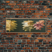 Carregar imagem no visualizador da galeria, Fall Decor, Fall Leaves Panoramic Art, Extra Large Wall Art, Framed Panoramic Canvas Print, Framed Wall Art