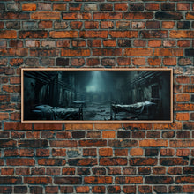 Load image into Gallery viewer, An Abandoned Insane Asylum, Canvas Print Framed Halloween Art, Spooky Decor Panoramic Halloween Art, Halloween Wall Art, Halloween Art Print