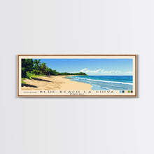 Load image into Gallery viewer, Blue Beach La Chiva, Puerto Rico Panoramic Beach Print, Vacation Gift, Puerto Rico Wall Art, Framed Canvas Print, Framed Beach Painting