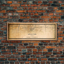 Load image into Gallery viewer, Distressed Panoramic Houston map print poster canvas print, framed road map art, map print poster canvas, Houston city map print canvas