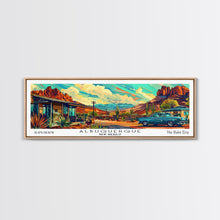 Carregar imagem no visualizador da galeria, Albuquerque New Mexico Panoramic Painting Framed Canvas Print, Mid Century Modern Art, Pop Art Style, Travel Poster, Wall Art Decor