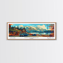 Load image into Gallery viewer, Anchorage Alaska Panoramic Travel Poster Framed Canvas Print, Mid Century Modern Art, Pop Art Style, Wall Art Decor, Home Decoration