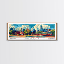 Cargar imagen en el visor de la galería, Charlotte North Carolina Panoramic Painting Framed Canvas Print, Mid Century Modern Art, Pop Art Style, Travel Poster, Wall Art Decor