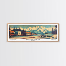 Load image into Gallery viewer, Anchorage Alaska Panoramic Painting, Mid Century Modern Framed Canvas Print, Retro Pop Art Travel Poster, Wall Art, Home Decor, Office Art