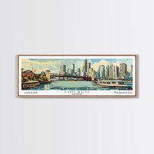 Cargar imagen en el visor de la galería, Chicago Illinois Panoramic Painting, Mid Century Modern Framed Canvas Print, Retro Pop Art Travel Poster, Wall Decor, Gift Idea, Home Decor