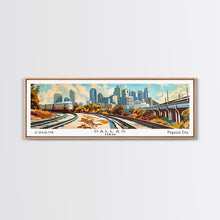 Load image into Gallery viewer, Dallas Texas Panoramic Wall Art, Retro Pop Art Framed Canvas Print, Mid Century Modern Travel Poster, Living Room Decor, Office Art