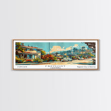 Load image into Gallery viewer, Fremont California Panoramic Painting, Mid Century Modern Framed Canvas Print, Retro Pop Art Travel Poster, Wall Decor, Gift Idea, Home Decor