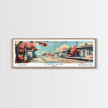 Load image into Gallery viewer, Garland Texas Panoramic Painting, Mid Century Modern Framed Canvas Print, Retro Pop Art Travel Poster, Wall Art, Home Decor, Office Art