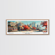 Load image into Gallery viewer, Madison Wisconsin Panoramic Painting, Mid Century Modern Framed Canvas Print, Retro Pop Art Travel Poster, Wall Art, Home Decor, Office Wall Art, Living Room Decor