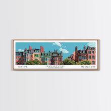 Load image into Gallery viewer, Boston Massachusetts Panoramic Painting, Mid Century Modern Framed Canvas Print, Retro Pop Art Travel Poster, Home Decor, City Art