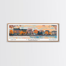 Carregar imagem no visualizador da galeria, Cambridge Massachusetts Panoramic Painting, Mid Century Modern Framed Canvas Print, Retro Pop Art Travel Poster, Home Decor, City Print