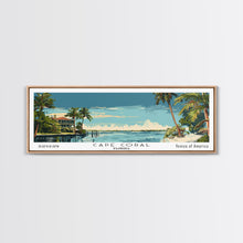 Carregar imagem no visualizador da galeria, Cape Coral Florida Panoramic Painting, Mid Century Modern Framed Canvas Print, Retro Pop Art Travel Poster, Home Decor, City Print
