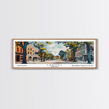 Load image into Gallery viewer, Carmel Indiana Panoramic Painting, Mid Century Modern Framed Canvas Print, Retro Pop Art Travel Poster, Home Decor, City Art