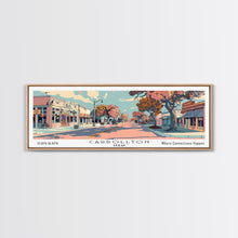 Cargar imagen en el visor de la galería, Carrollton Texas Panoramic Painting, Mid Century Modern Framed Canvas Print, Retro Pop Art Travel Poster, Office Wall Art, City Print