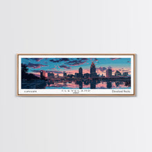Cargar imagen en el visor de la galería, Cleveland Ohio Panoramic Painting, Mid Century Modern Framed Canvas Print, Retro Pop Art Travel Poster, City Wall Art, Office Decor