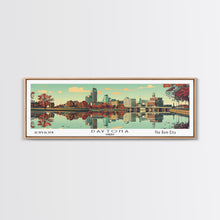 Load image into Gallery viewer, Dayton Ohio Panoramic Wall Art, Mid Century Modern Framed Canvas Print, Retro Pop Art Travel Poster, City Home Decor, Office Decor