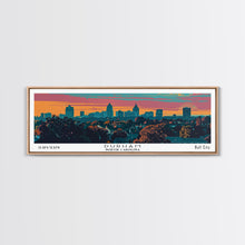 Load image into Gallery viewer, Durham North Carolina Panoramic Painting, Mid Century Modern Framed Canvas Print, Retro Pop Art Travel Poster, City Wall Art, Office Decor