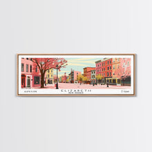 Load image into Gallery viewer, Elizabeth New Jersey Panoramic Wall Art, Mid Century Modern Framed Canvas Print, Retro Pop Art Travel Poster, City Home Decor, Office Art