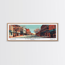 Carregar imagem no visualizador da galeria, Evansville Indiana Panoramic Painting, Mid Century Modern Framed Canvas Print, Retro Pop Art Travel Poster, Living Room Wall Art