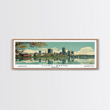 Carregar imagem no visualizador da galeria, Fort Wayne Indiana Panoramic Art, Mid Century Modern Framed Canvas Print, Retro Pop Art Travel Poster, Home Wall Decor