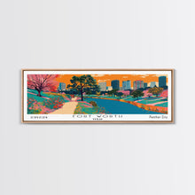 Carregar imagem no visualizador da galeria, Fort Worth Texas Panoramic Painting, Mid Century Modern Framed Canvas Print, Retro Pop Art Travel Poster, Office Wall Decor