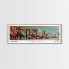 Carregar imagem no visualizador da galeria, Alexandria Virginia Panoramic Painting, Framed Canvas Print, Mid Century Modern Wall Art, Retro Pop Art Travel Poster, Living Room Decor, City Art