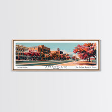 Load image into Gallery viewer, Amarillo Texas Panoramic Painting, Framed Canvas Print, Mid Century Modern Wall Art, Retro Pop Art Travel Poster, Home Decor, City Art