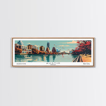 Carregar imagem no visualizador da galeria, Austin Texas Panoramic Painting, Framed Canvas Print, Mid Century Modern Wall Art, Retro Pop Art Travel Poster, Home Decor, City Art