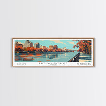 Load image into Gallery viewer, Baton Rouge Louisiana Panoramic Painting, Framed Canvas Print, Mid Century Modern Wall Art, Retro Pop Art Travel Poster, Living Room Decor, City Art