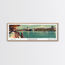 Load image into Gallery viewer, Boston Massachusetts Panoramic Painting, Framed Canvas Print, Mid Century Modern Wall Art, Retro Pop Art Travel Poster, Home Decor, City Art