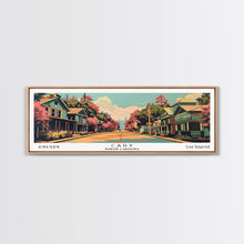 Cargar imagen en el visor de la galería, Cary North Carolina Panoramic Painting, Framed Canvas Print, Mid Century Modern Wall Art, Retro Pop Art Travel Poster, Living Room Decor, City Art