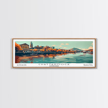 Cargar imagen en el visor de la galería, Chattanooga Tennessee Panoramic Painting, Framed Canvas Print, Mid Century Modern Wall Art, Retro Pop Art Travel Poster, Office Decor, City Art