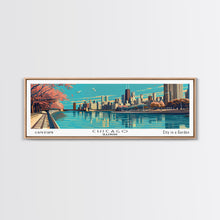 Load image into Gallery viewer, Chicago Illinois Panoramic Painting, Framed Canvas Print, Mid Century Modern Wall Art, Retro Pop Art Travel Poster, Office Decor, City Art