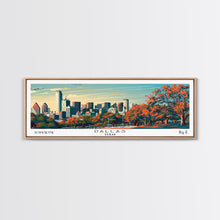 Load image into Gallery viewer, Dallas Texas Panoramic Painting, Framed Canvas Print, Mid Century Modern Wall Art, Retro Pop Art Travel Poster, Home Decor, City Art