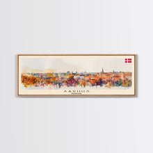 Carregar imagem no visualizador da galeria, Aarhus Denmark Panoramic Travel Poster, Framed Canvas Print or Metal Wall Art, Travel Art, Home Decor, Panoramic Painting, Midcentury Art