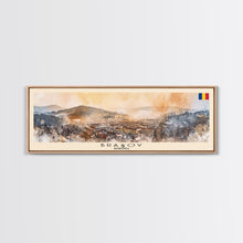 Load image into Gallery viewer, Brasov Romania Panoramic Travel Poster, Framed Canvas Print or Metal Wall Art, Travel Art, Home Decor, Panoramic Painting, Midcentury Art