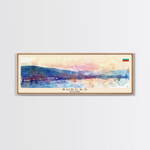 Carregar imagem no visualizador da galeria, Burgas Bulgaria Panoramic Travel Poster, Framed Canvas Print or Metal Wall Art, Travel Art, Home Decor, Panoramic Painting, Midcentury Art