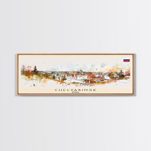 Load image into Gallery viewer, Chelyabinsk Russia Panoramic Travel Poster, Framed Canvas Print or Metal Wall Art, Travel Art, Home Decor, Panoramic Painting, Midcentury Art