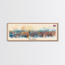 Load image into Gallery viewer, Derby United Kingdom Travel Print Wall Art, Panoramic City Art, Travel Art, Wall Decor, Vacation Gift, Framed Canvas Print Or Metal Art