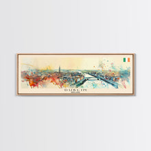 Load image into Gallery viewer, Dublin Ireland Panoramic Travel Poster, Framed Canvas Print or Metal Wall Art, Travel Art, Home Decor, Panoramic Painting, Midcentury Art
